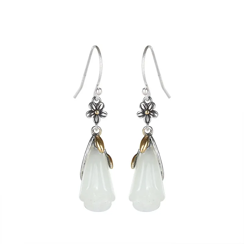 Natural Jade Earrings Nephrite Silver Earrings ZNE370