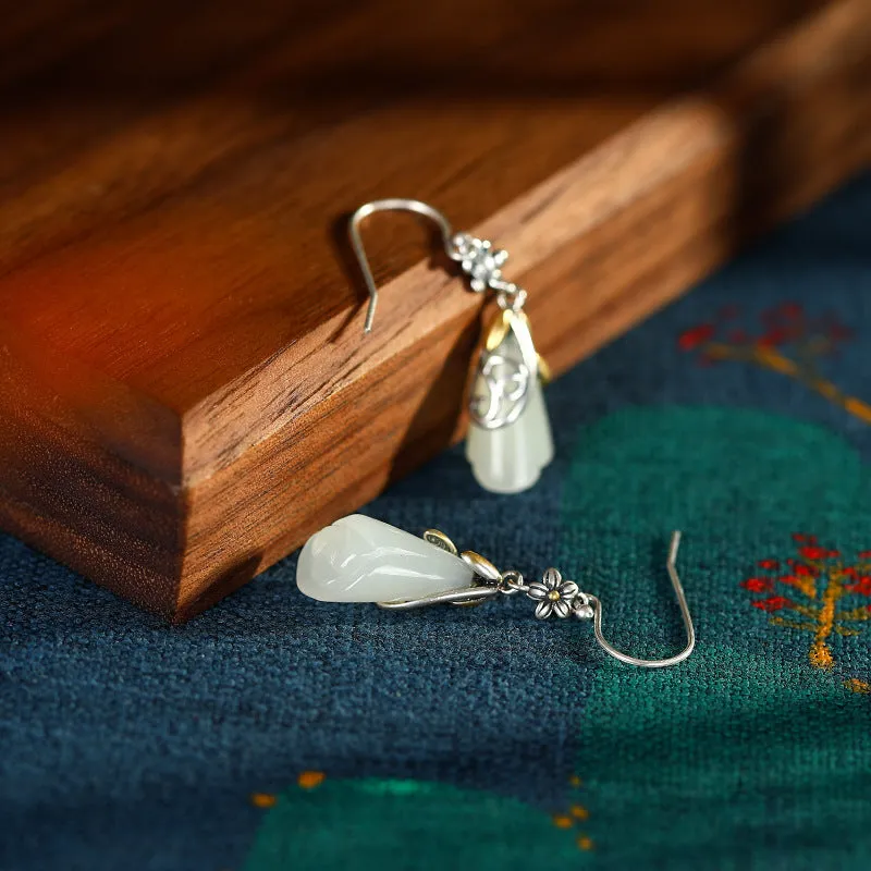 Natural Jade Earrings Nephrite Silver Earrings ZNE370