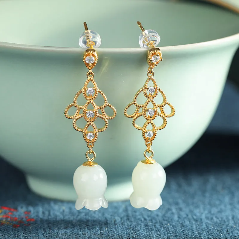 Natural Jade Earrings Nephrite Silver Earrings ZNE396