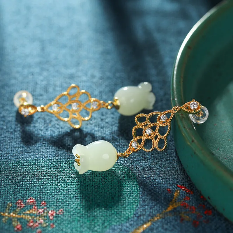 Natural Jade Earrings Nephrite Silver Earrings ZNE396