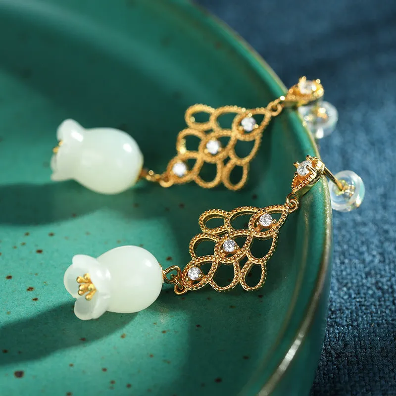 Natural Jade Earrings Nephrite Silver Earrings ZNE396