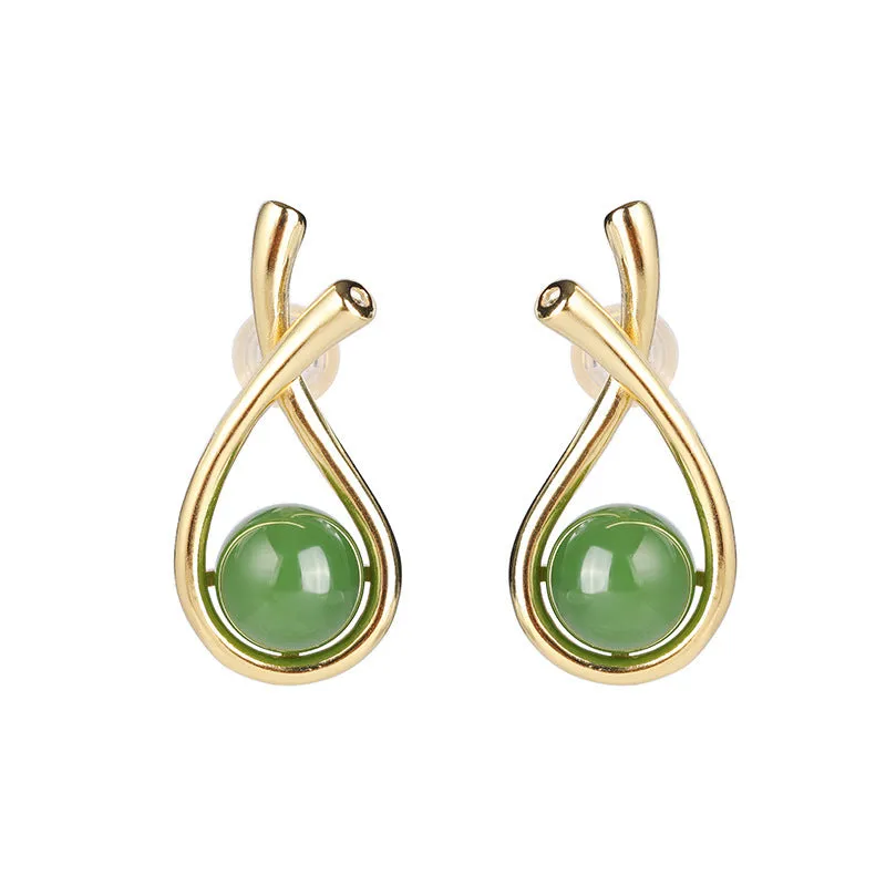 Natural Jade Earrings Nephrite Silver Earrings ZNE399