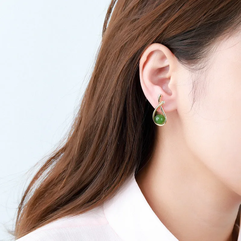 Natural Jade Earrings Nephrite Silver Earrings ZNE399