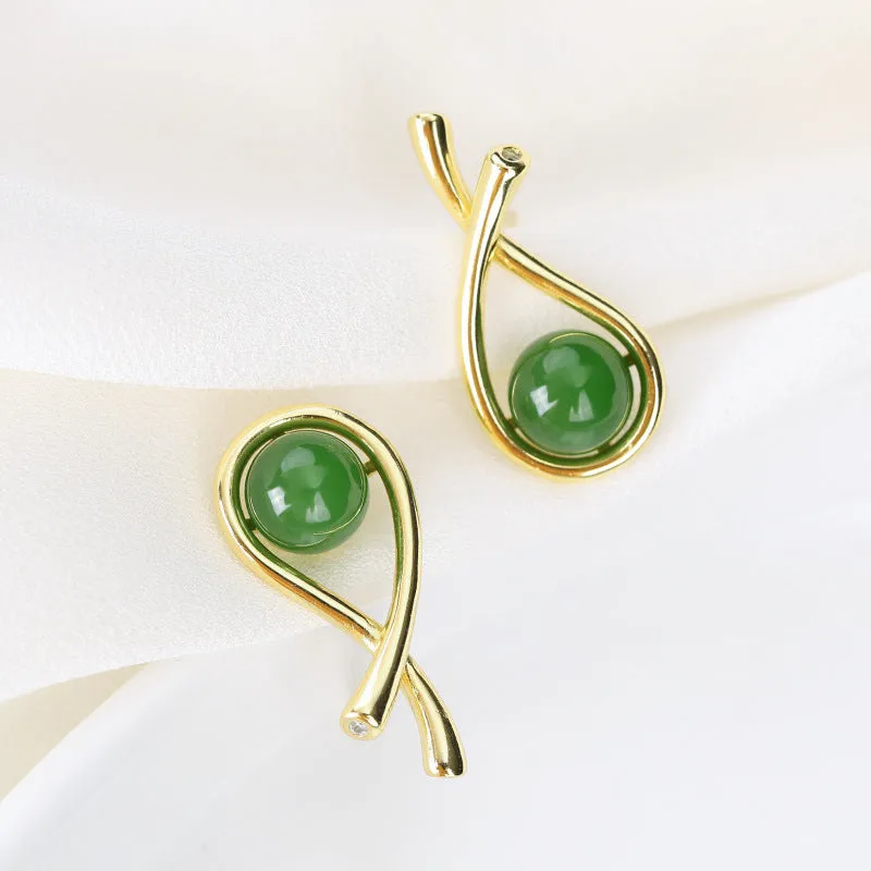 Natural Jade Earrings Nephrite Silver Earrings ZNE399