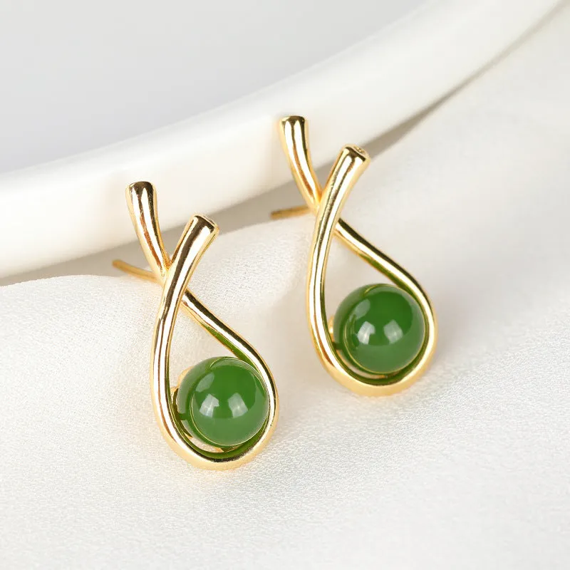 Natural Jade Earrings Nephrite Silver Earrings ZNE399