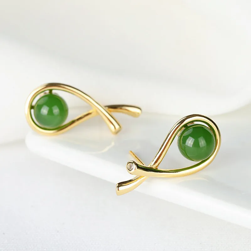 Natural Jade Earrings Nephrite Silver Earrings ZNE399