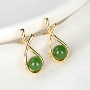 Natural Jade Earrings Nephrite Silver Earrings ZNE399