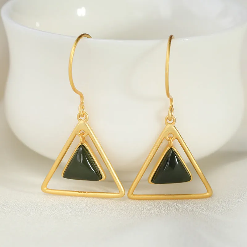 Natural Jade Earrings Nephrite Silver Earrings ZNE409