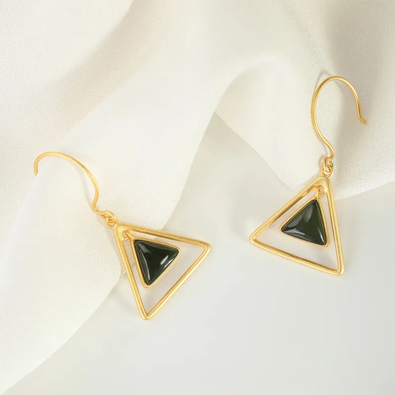 Natural Jade Earrings Nephrite Silver Earrings ZNE409