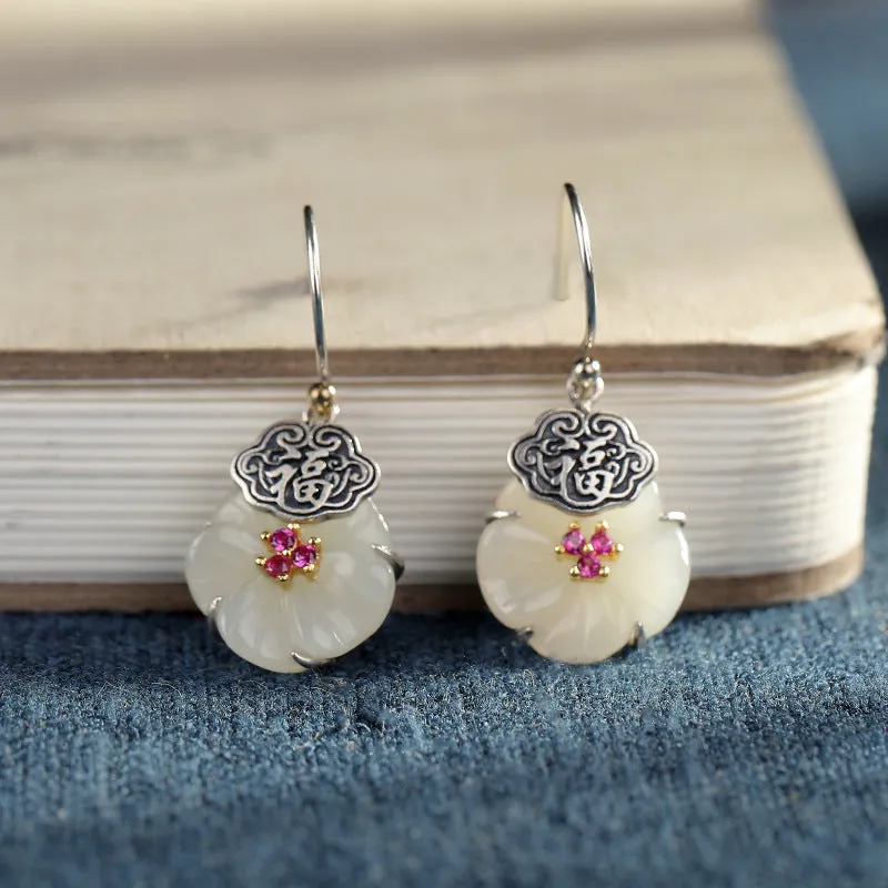 Natural Jade Earrings Nephrite Silver Earrings ZNE448