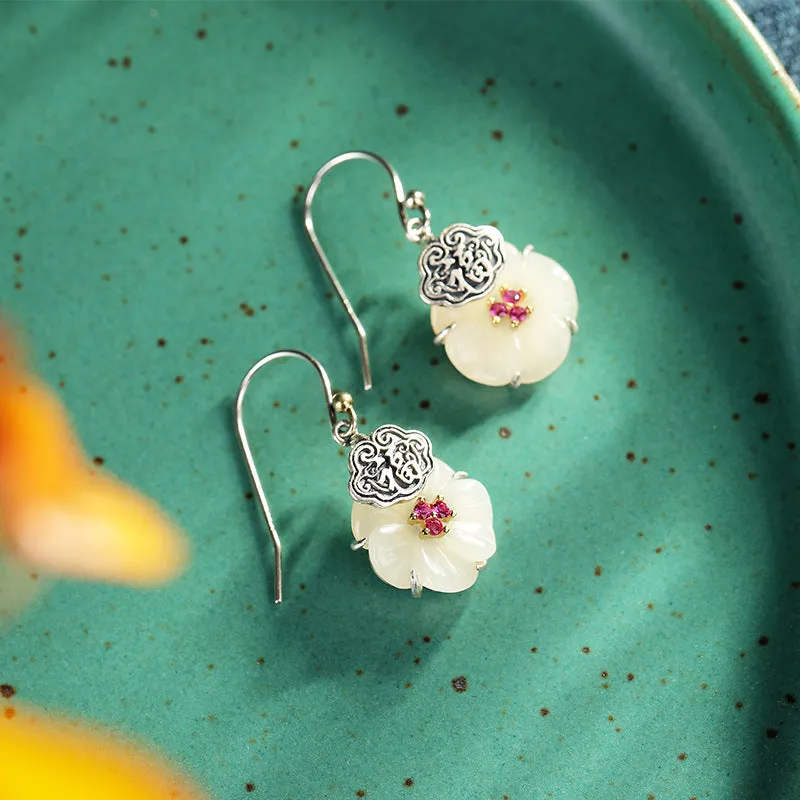 Natural Jade Earrings Nephrite Silver Earrings ZNE448