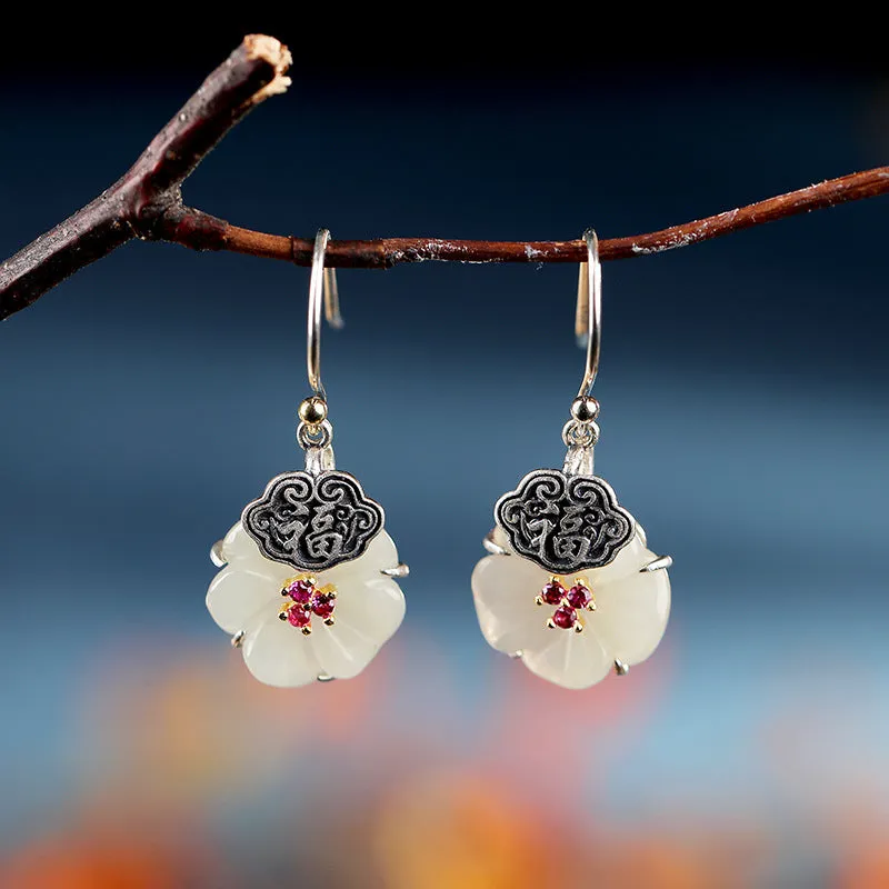 Natural Jade Earrings Nephrite Silver Earrings ZNE448