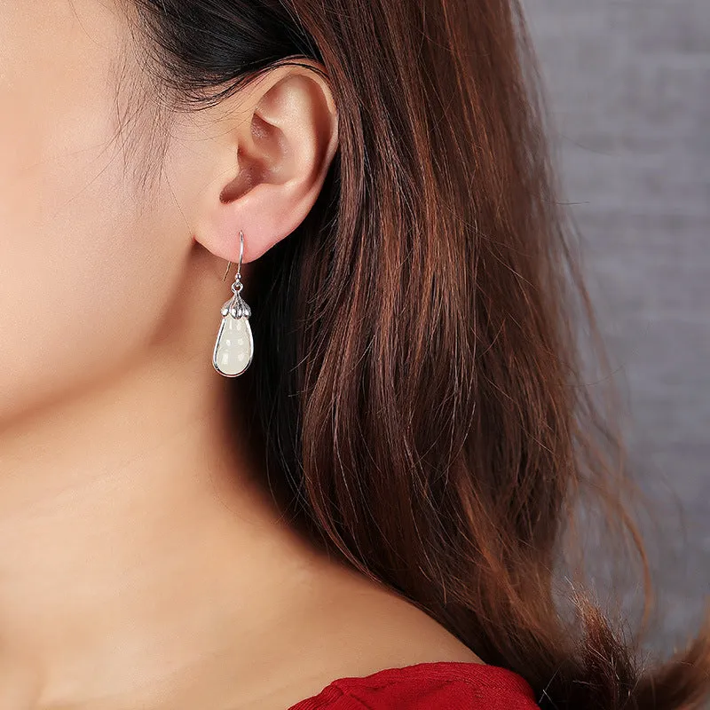 Natural Jade Earrings Nephrite Silver Earrings ZNE452