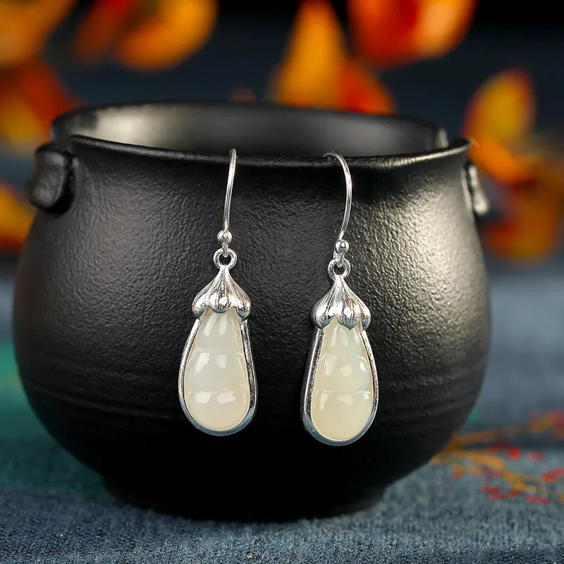 Natural Jade Earrings Nephrite Silver Earrings ZNE452