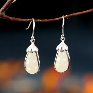 Natural Jade Earrings Nephrite Silver Earrings ZNE452
