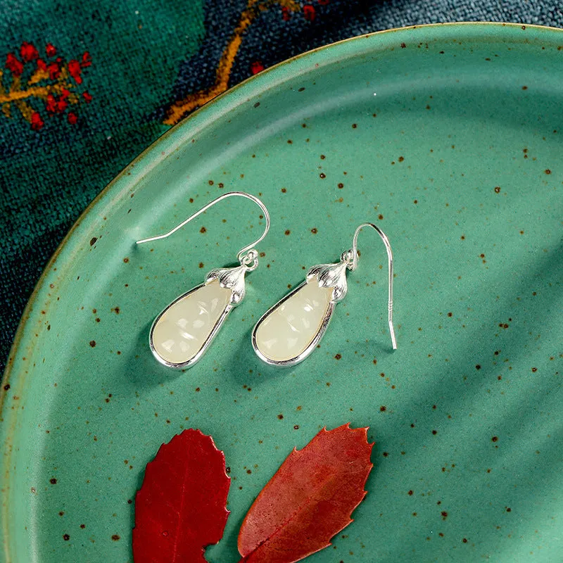 Natural Jade Earrings Nephrite Silver Earrings ZNE452