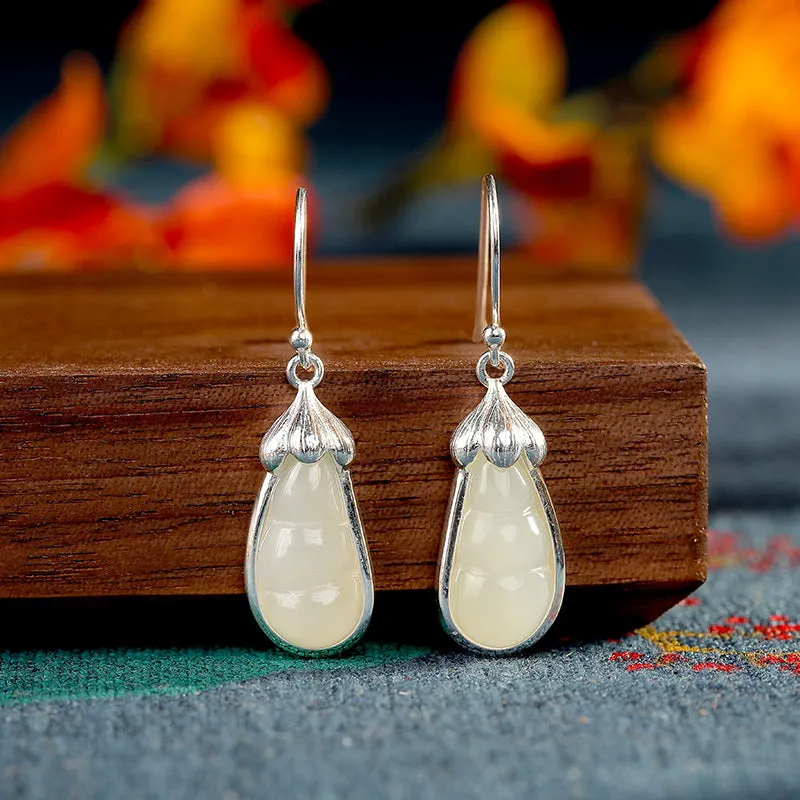 Natural Jade Earrings Nephrite Silver Earrings ZNE452