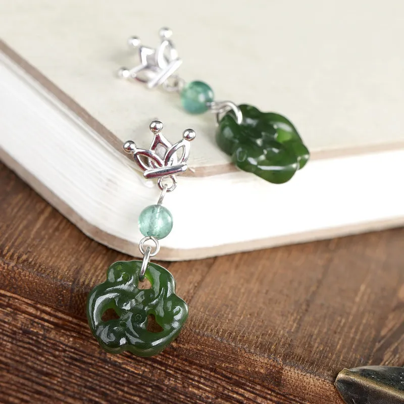 Natural Jade Earrings Nephrite Silver Earrings ZNE478