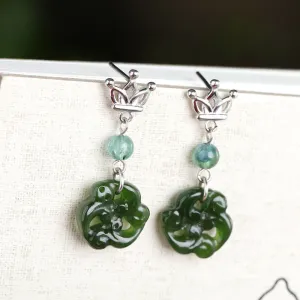 Natural Jade Earrings Nephrite Silver Earrings ZNE478