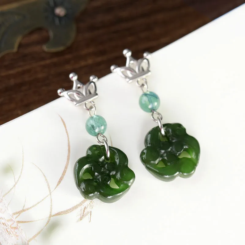 Natural Jade Earrings Nephrite Silver Earrings ZNE478
