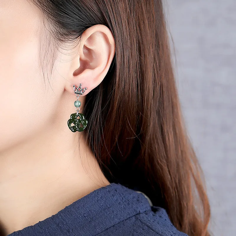 Natural Jade Earrings Nephrite Silver Earrings ZNE478