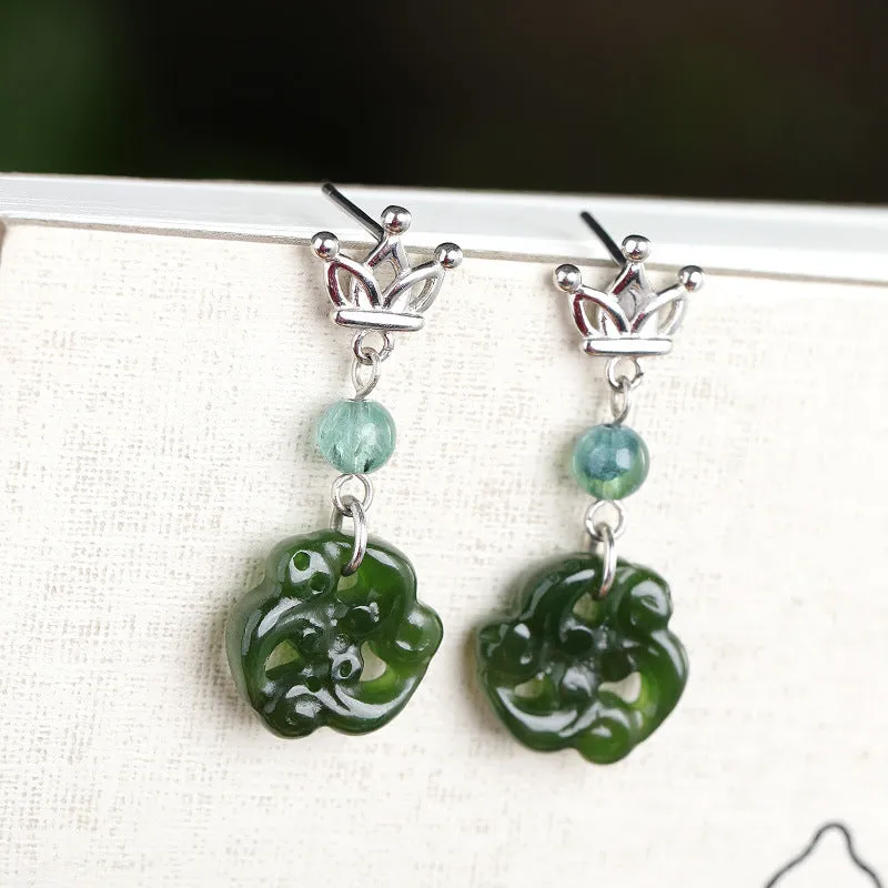 Natural Jade Earrings Nephrite Silver Earrings ZNE478