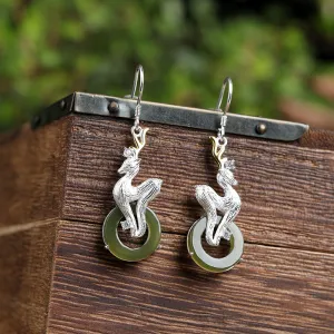 Natural Jade Earrings Nephrite Silver Earrings ZNE481