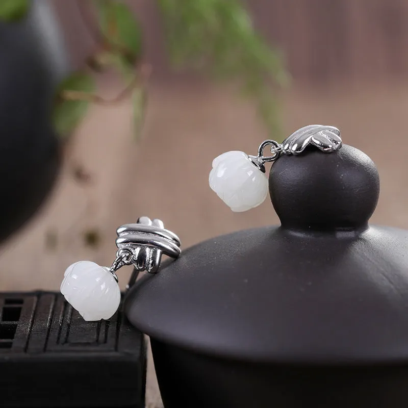 Natural Jade Earrings Nephrite Silver Earrings ZNE502
