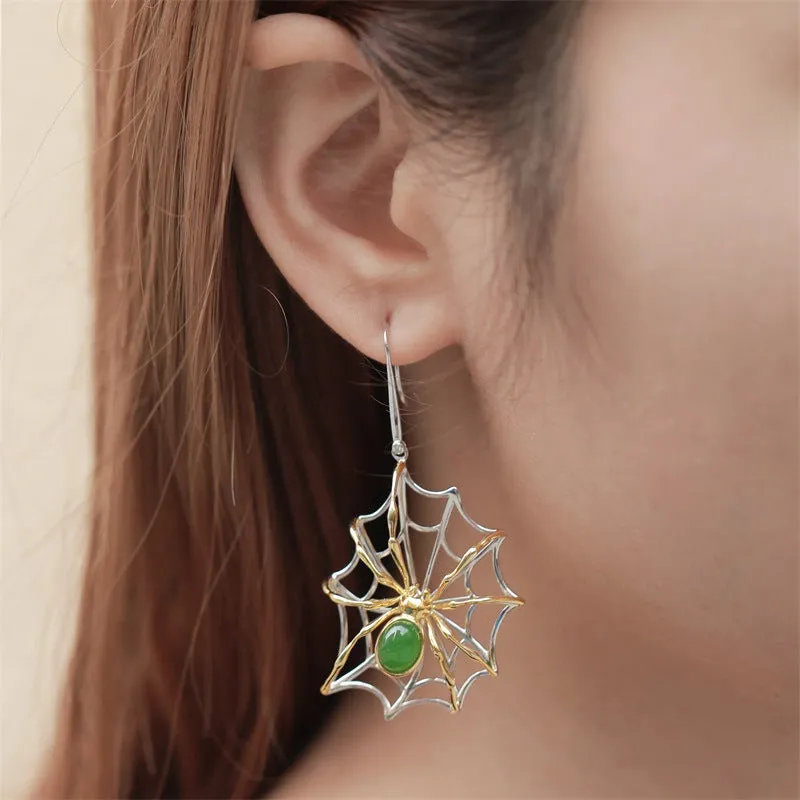 Natural Jade Earrings Nephrite Silver Spider Earrings ZEG525