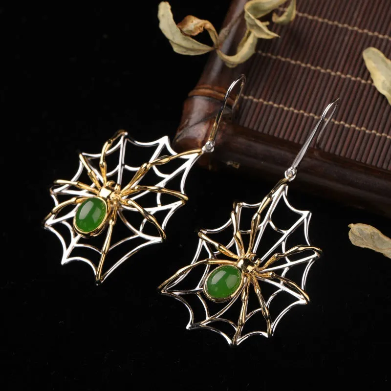 Natural Jade Earrings Nephrite Silver Spider Earrings ZEG525