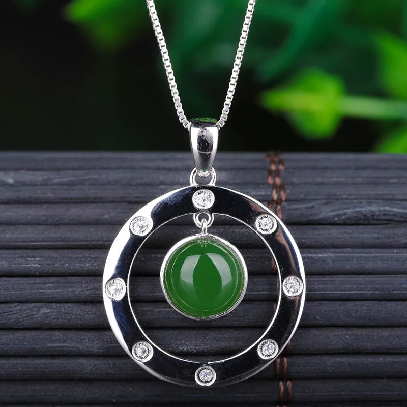 Natural Jade Pendant Nephrite Silver Zircon Pendant ZPT159