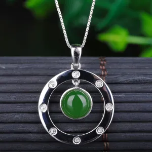 Natural Jade Pendant Nephrite Silver Zircon Pendant ZPT159