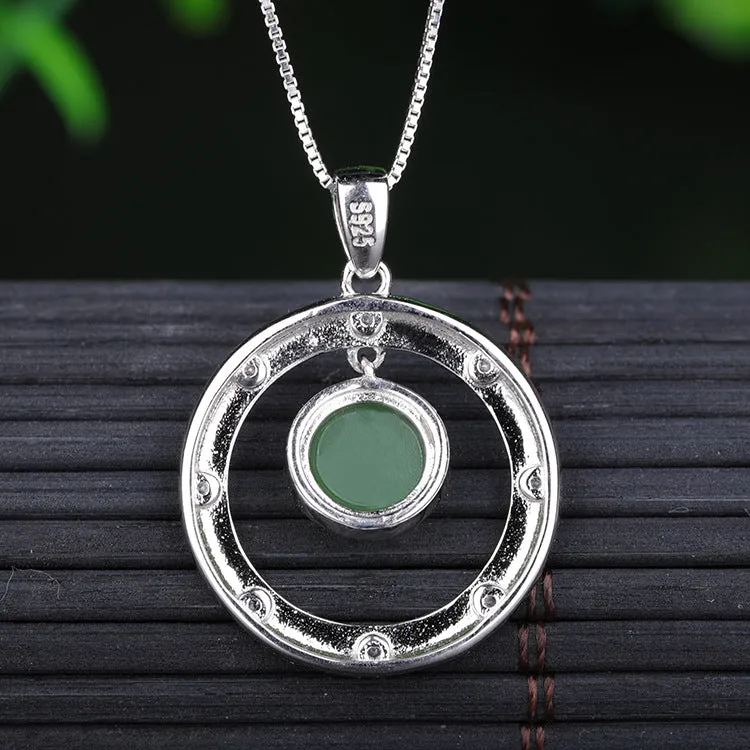 Natural Jade Pendant Nephrite Silver Zircon Pendant ZPT159