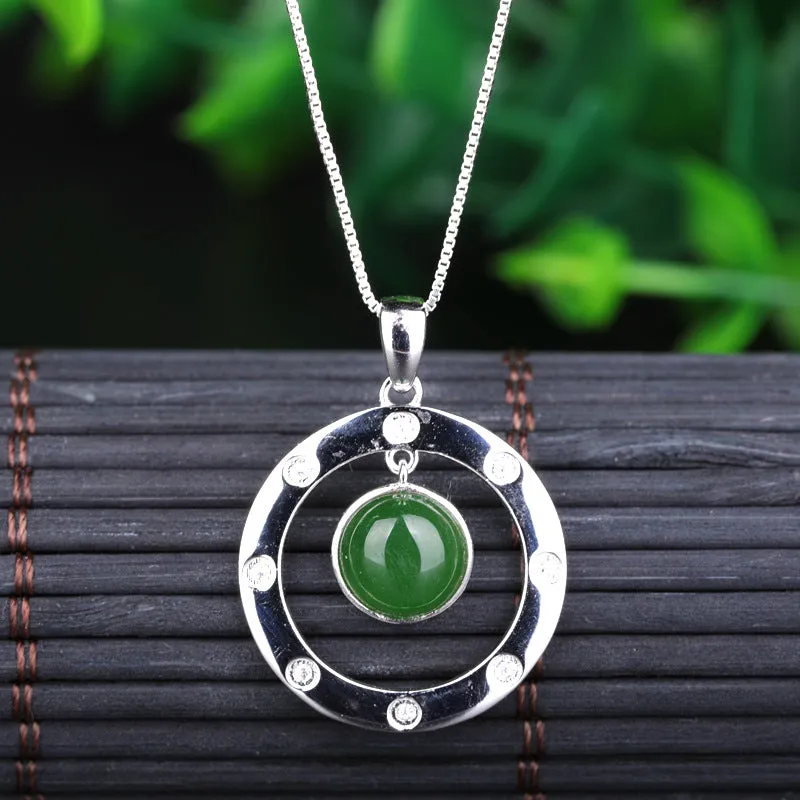 Natural Jade Pendant Nephrite Silver Zircon Pendant ZPT159