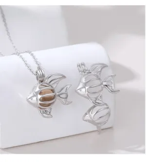 Necklace Pendant Blank Setting Fish Charm Box 22x25mm Sterling Silver Fine 925 For One Bead No Prong DIY Jewelry Finding Wholesale 1pc