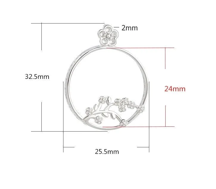 Necklace Pendant Frame Setting Leaf Round Base 24mm Sterling Silver Fine 925 For One Cabochon No Prongs DIY Jewelry Finding Wholesale 1pc