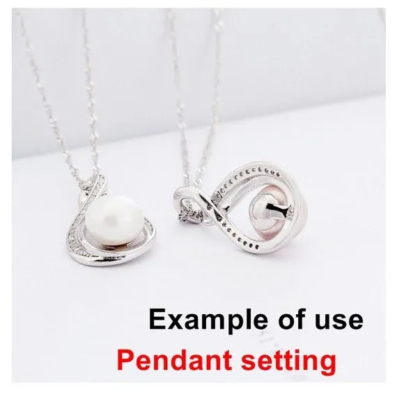 Necklace Pendant Setting Blank 8.5mm 1pc 1.7g 925 Sterling Silver Leaf Shape Base for 1 Pearl Bead CZ Semi Mount Wholesale Available