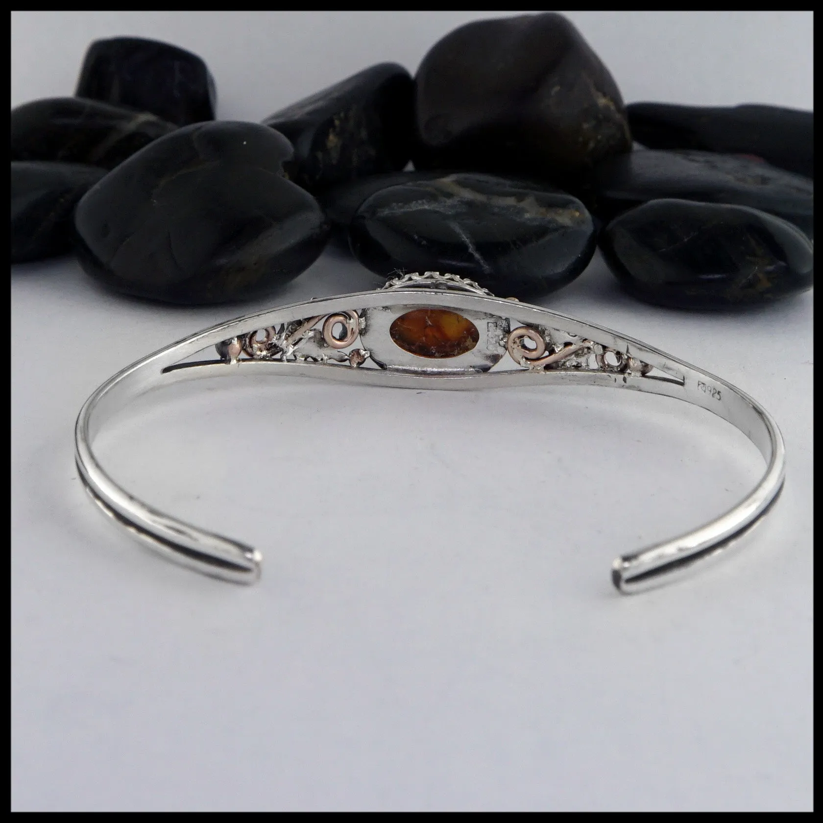 Oak Leaf Cuff Bracelet with Amber