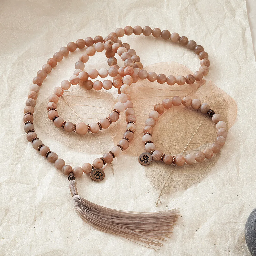 Peach Moonstone Mala, 108 beads