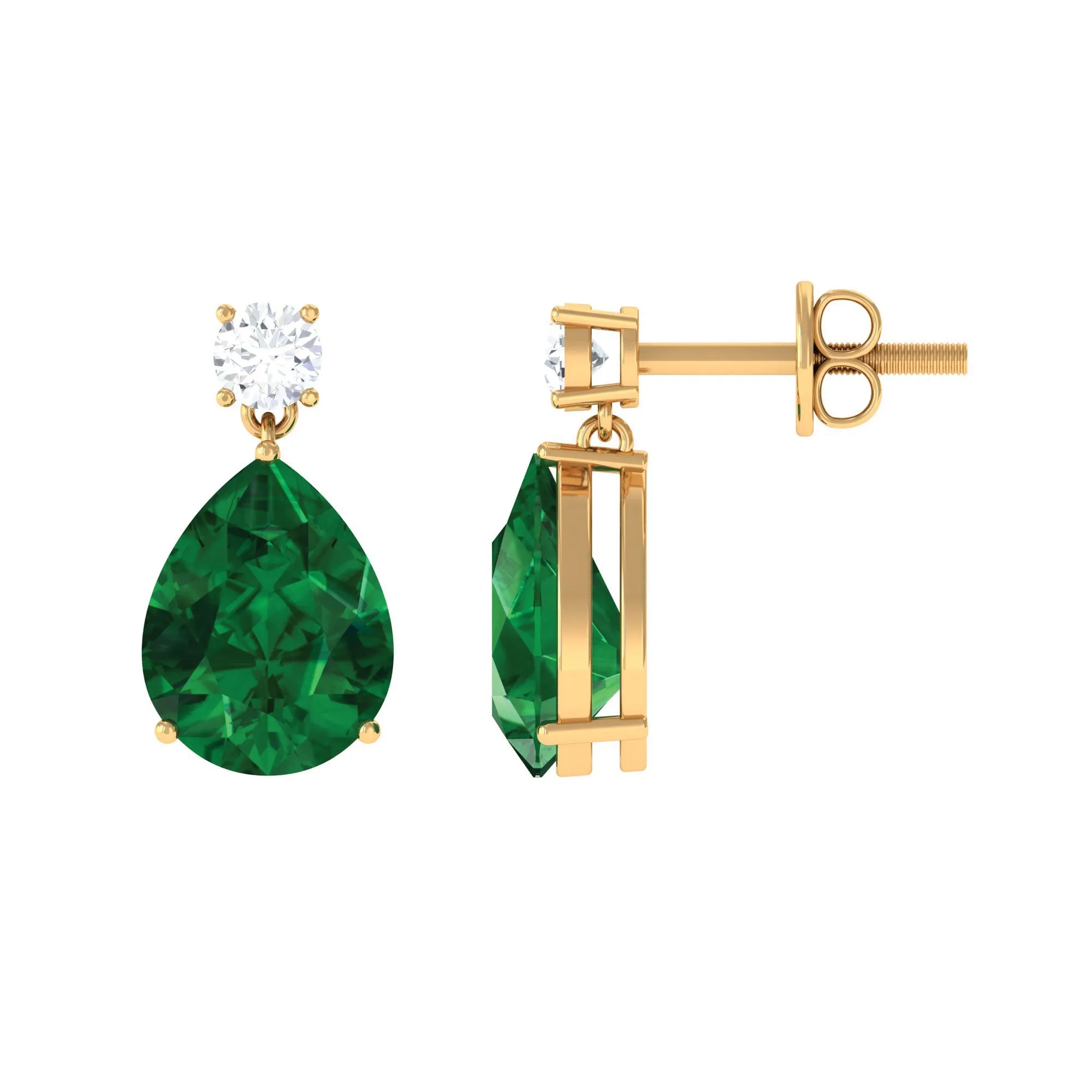 Pear Cut Created Emerald Teardrop Earrings with Moissanite