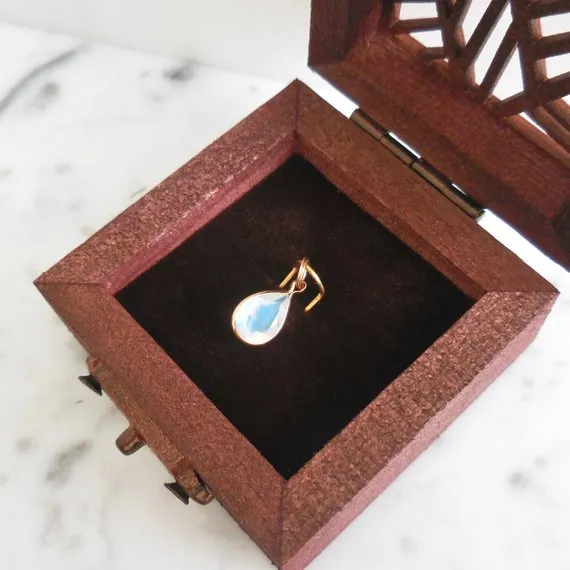 Pear Moonstone Bezel Pendant - Pear Gold Moonstone Pendant - Moonstone Gold Necklace