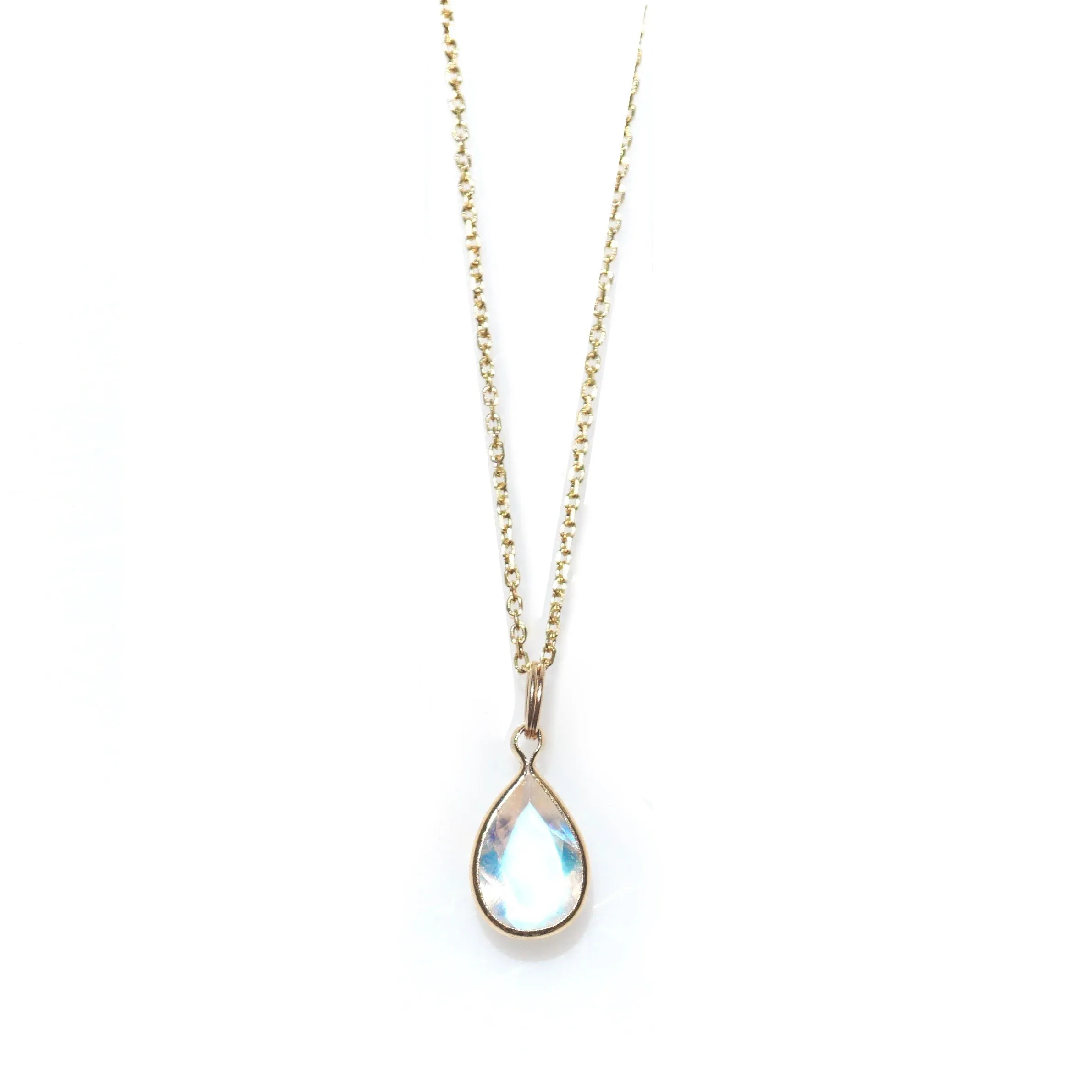 Pear Moonstone Bezel Pendant - Pear Gold Moonstone Pendant - Moonstone Gold Necklace