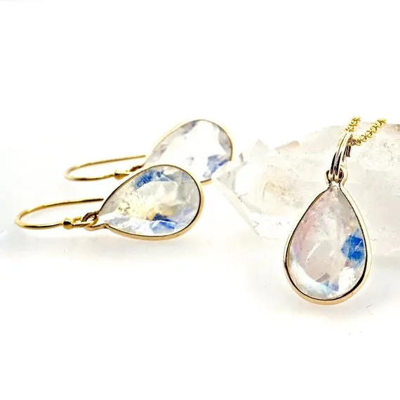 Pear Moonstone Bezel Pendant - Pear Gold Moonstone Pendant - Moonstone Gold Necklace