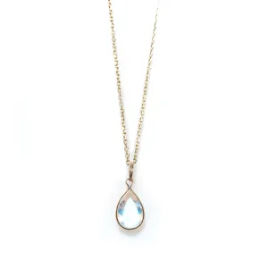 Pear Moonstone Bezel Pendant - Pear Gold Moonstone Pendant - Moonstone Gold Necklace