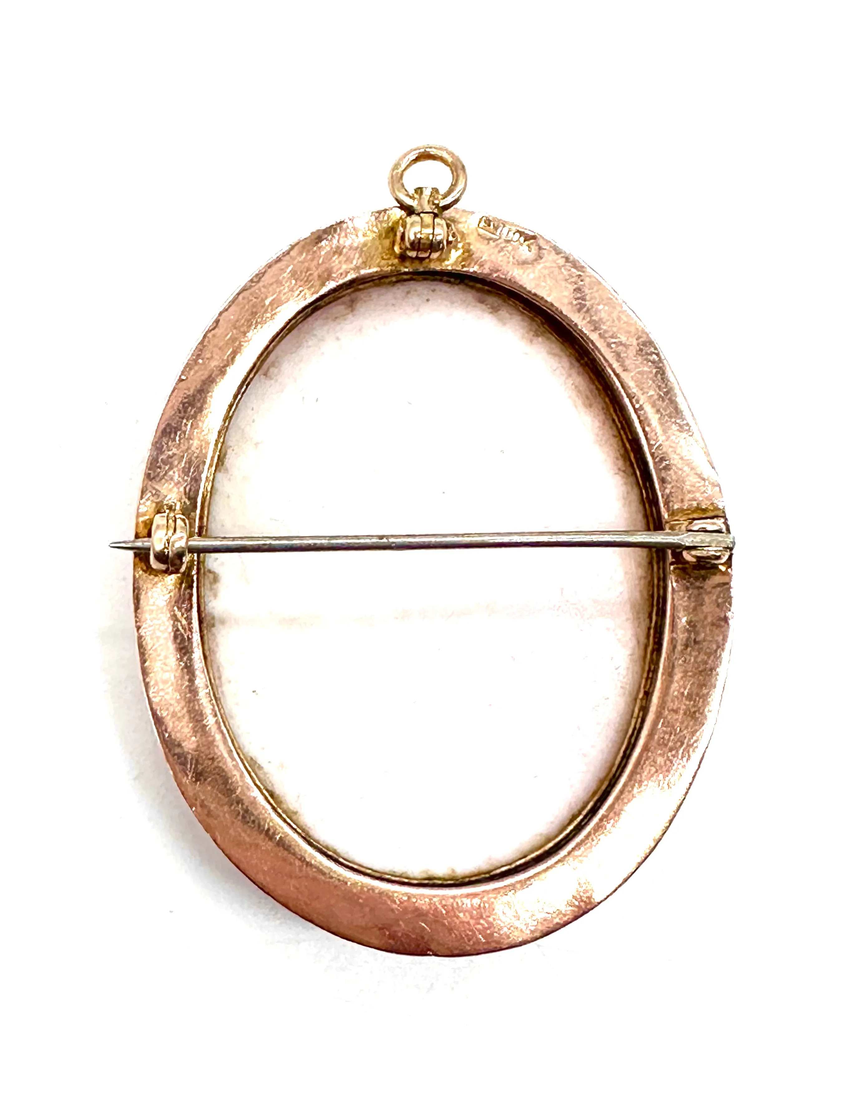 Pink and white cameo framed pin pendant