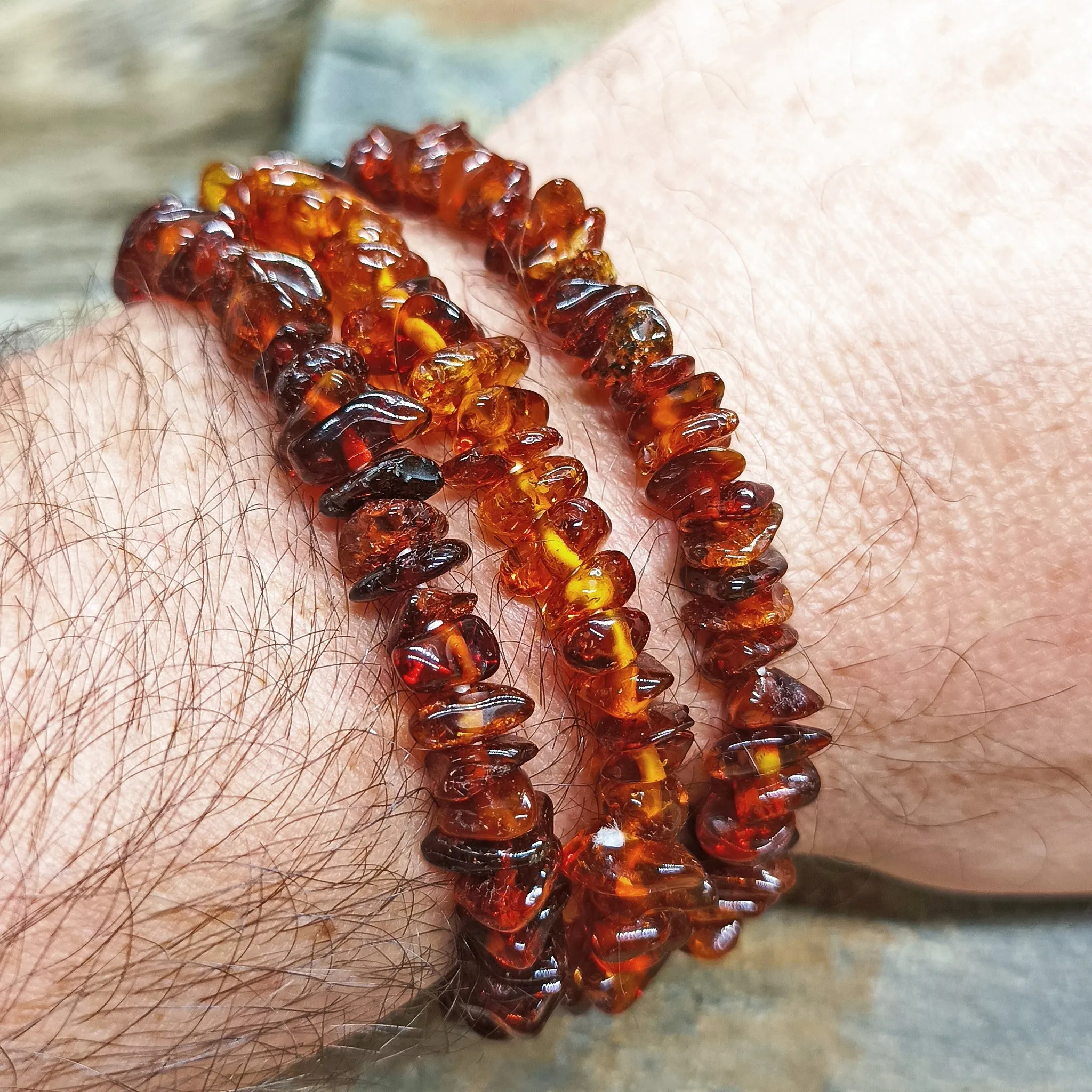 Polished Amber Chip Bracelet