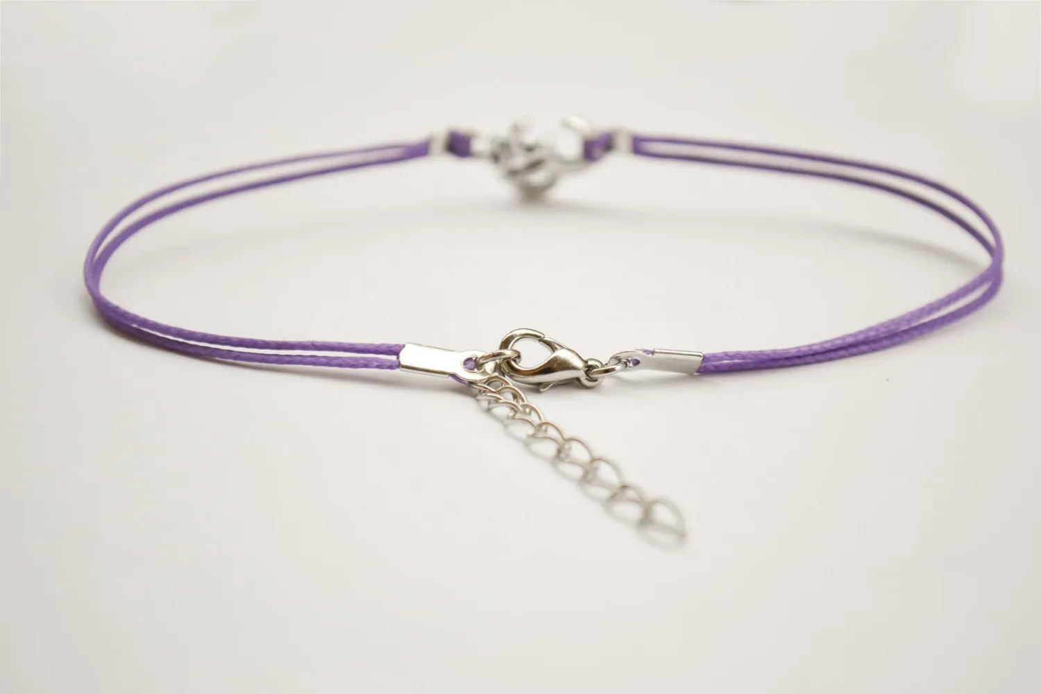 Purple cord anklet with silver Om charm, yoga ankle bracelet