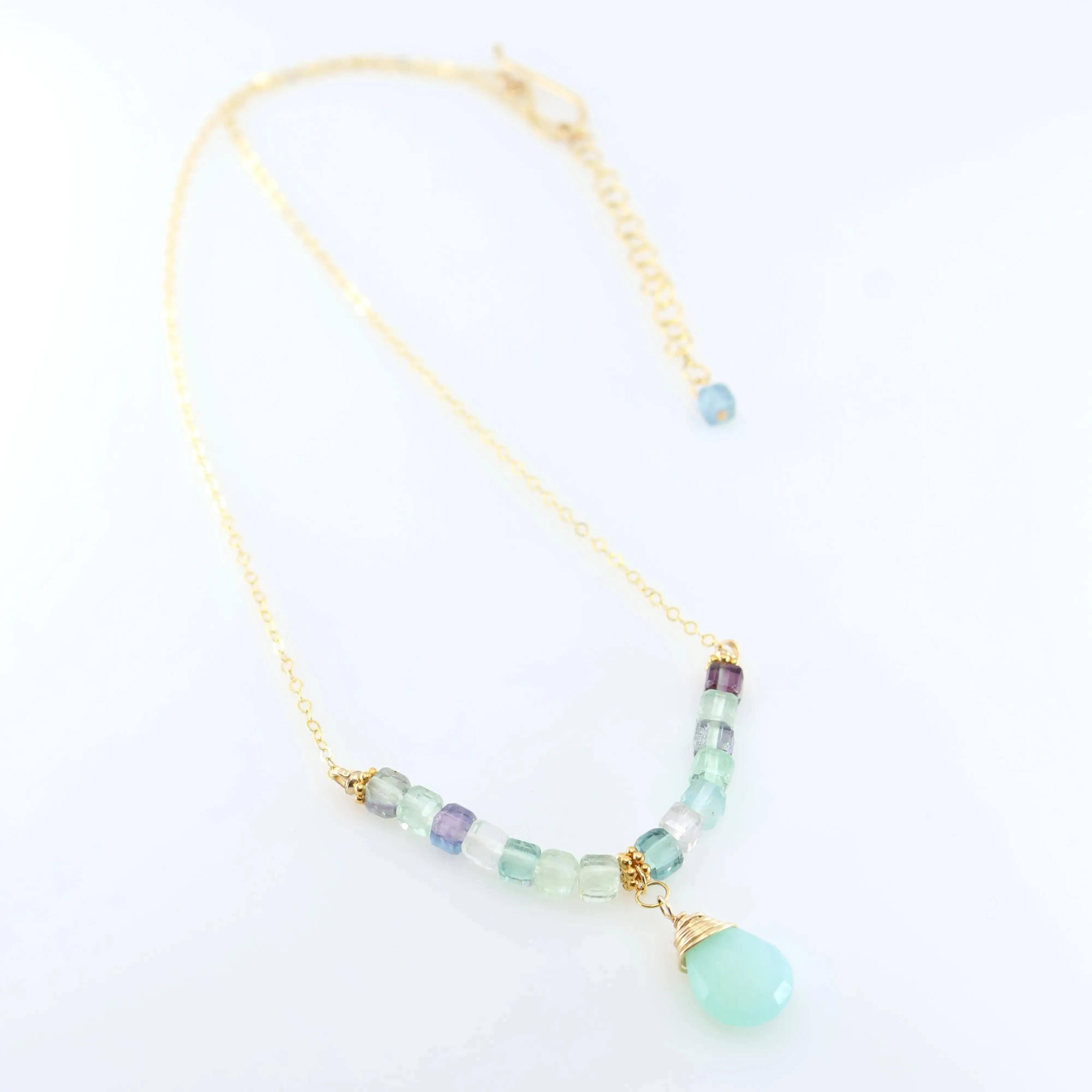 Rainbow Fluorite and Aqua Chalcedony Necklace