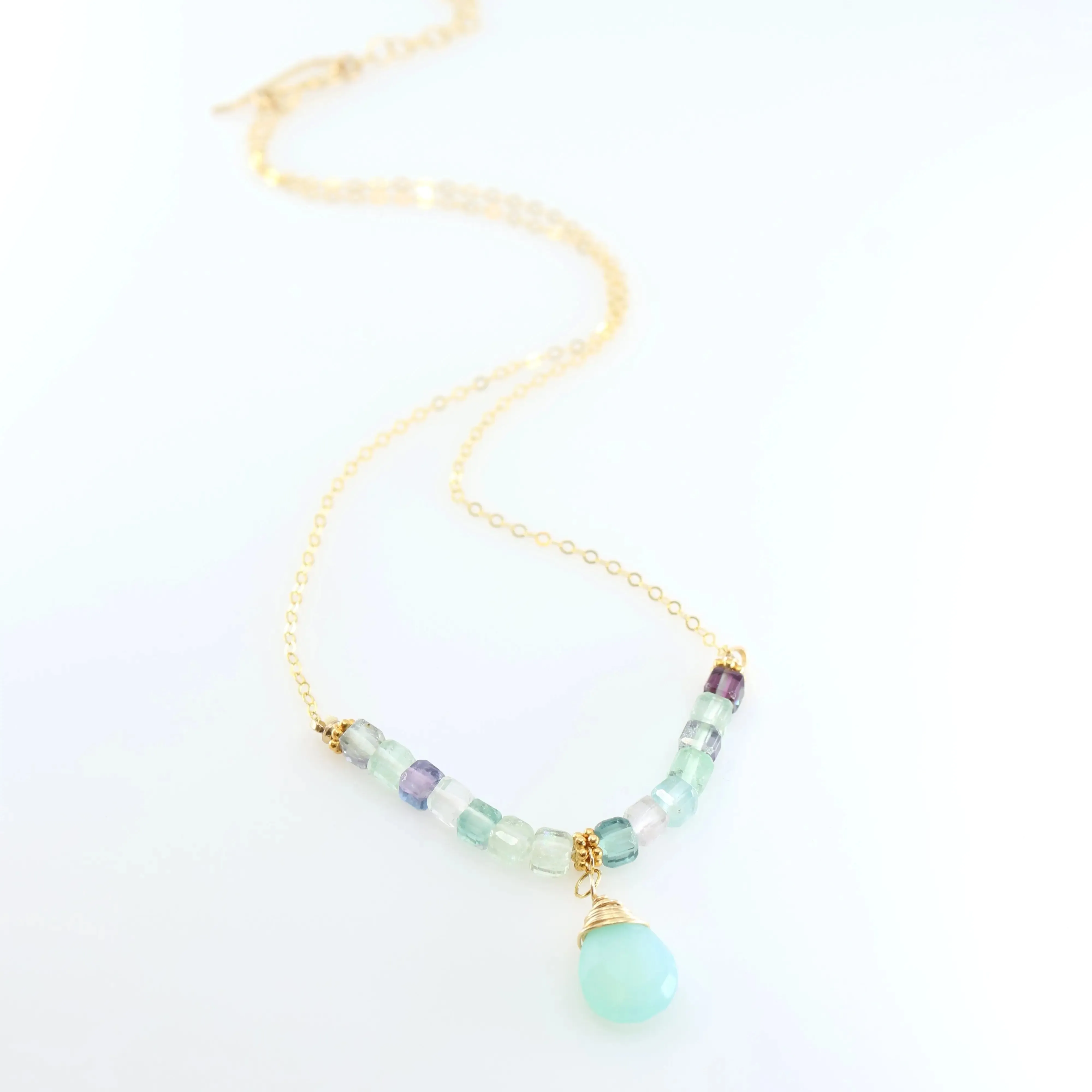Rainbow Fluorite and Aqua Chalcedony Necklace