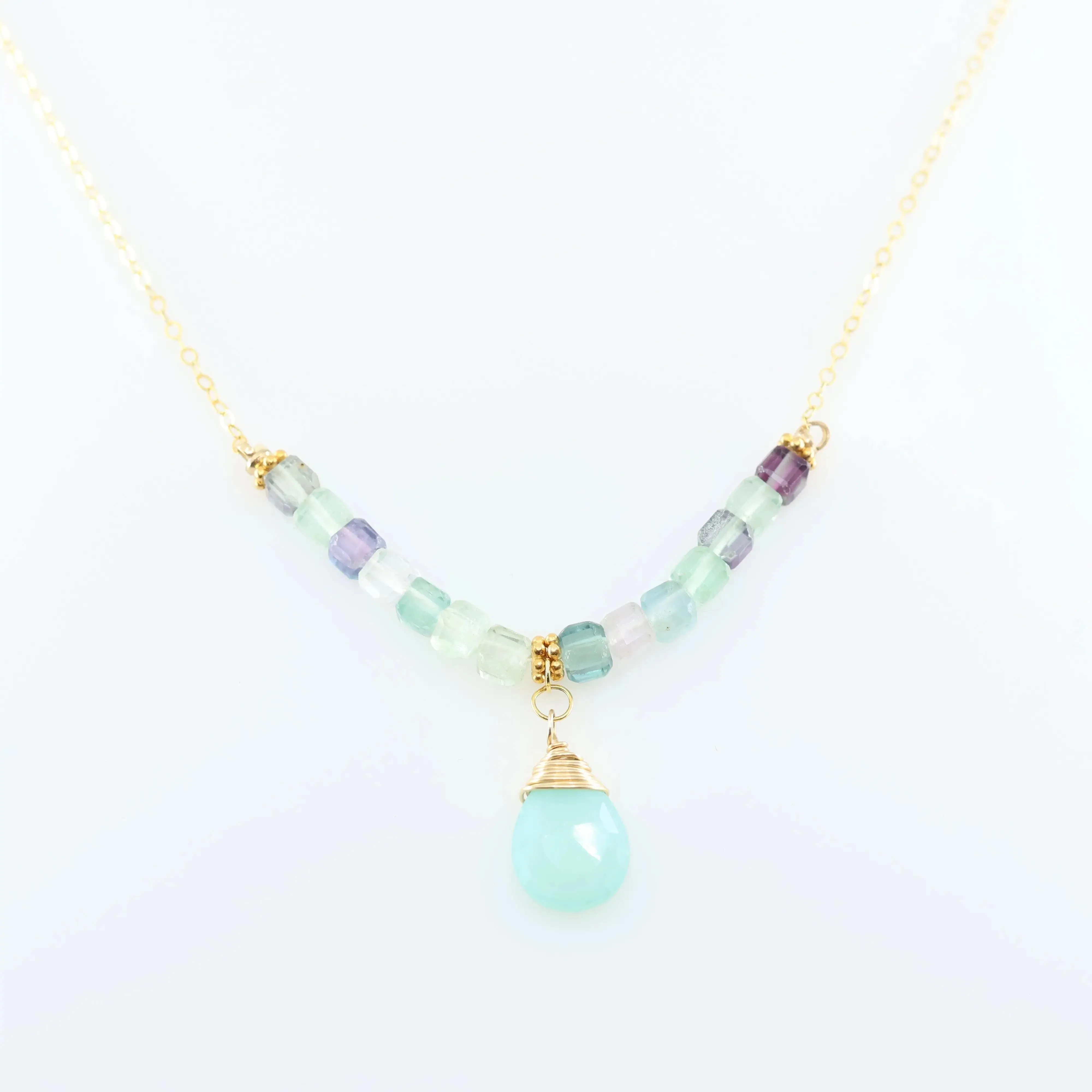 Rainbow Fluorite and Aqua Chalcedony Necklace